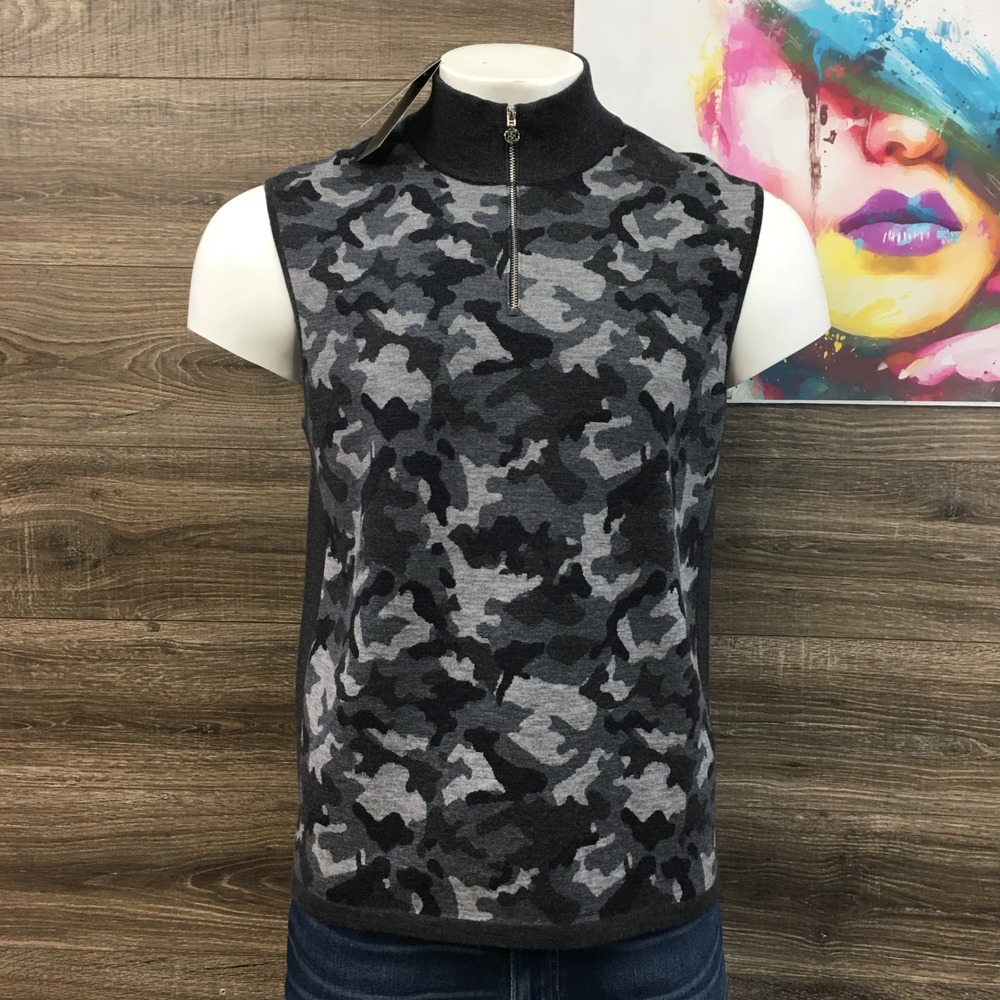 G/Fore Golf Camo Merino Wool Quarter Zip Sweater Vest‎ Mens Size Large NWT $225